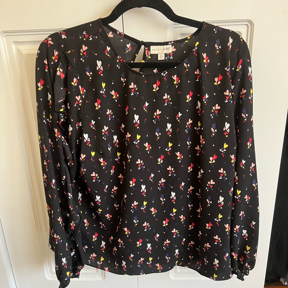 Black Heart Ruffle Sleeve Blouse